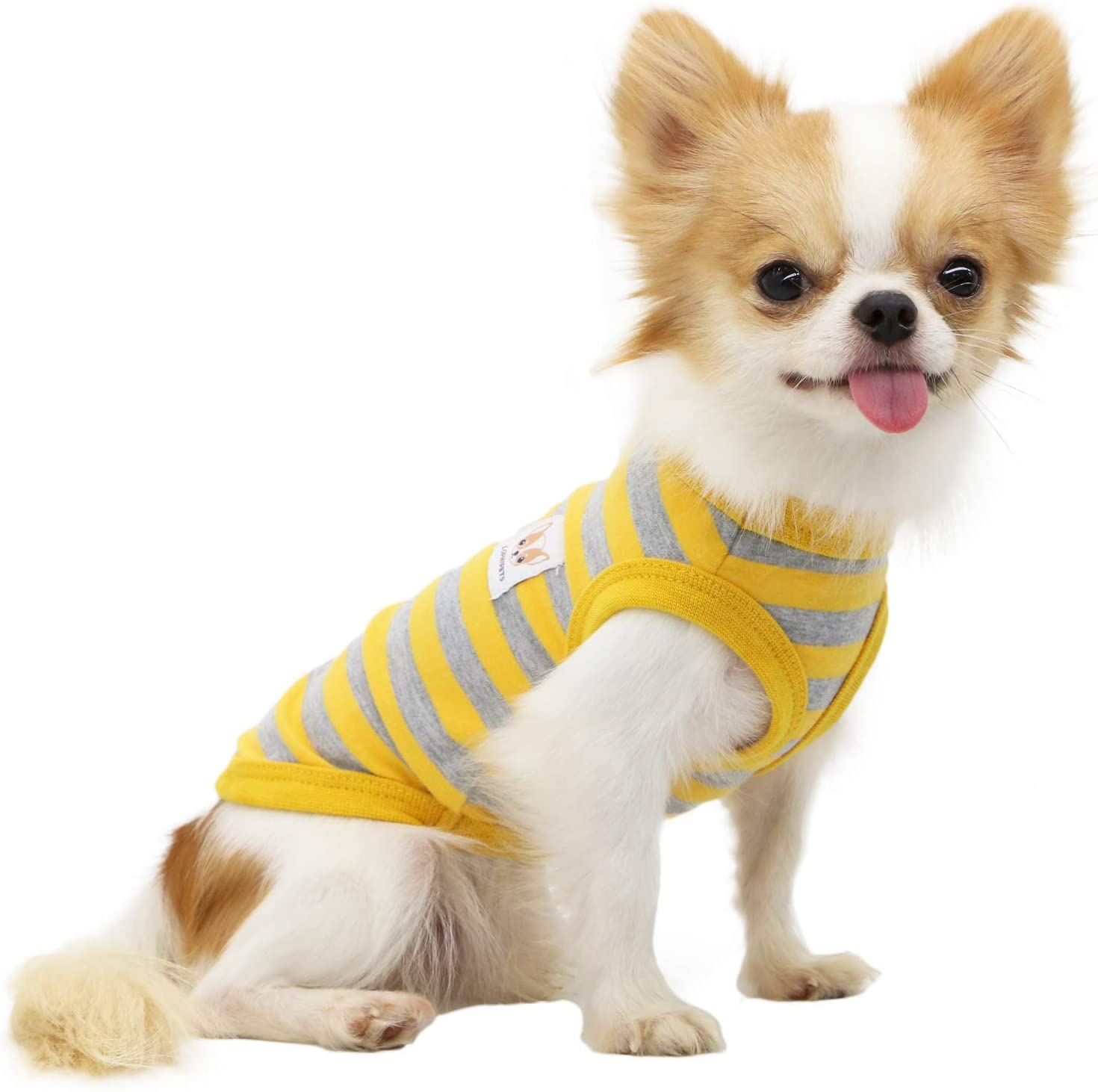 LOPHIPETS 100% Cotton Striped Dog Shirts for Small Dogs Chihuahua Puppy Clothes Tank Vest-Yellow and Gray Strips/Xs